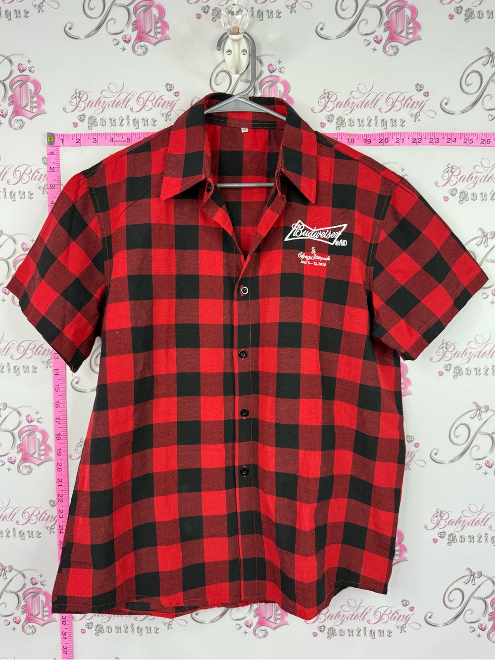 Budweiser button up Calgary stampede 2020 Checker Short-Sleeve Button-Up Shirt